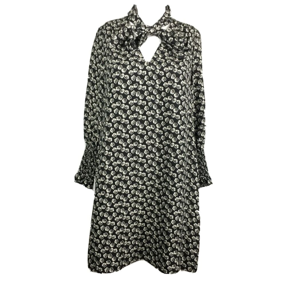 Rebecca Taylor Dress Womens Sz 0 Black White Floral Silk Long Sleeve Flowy Shift